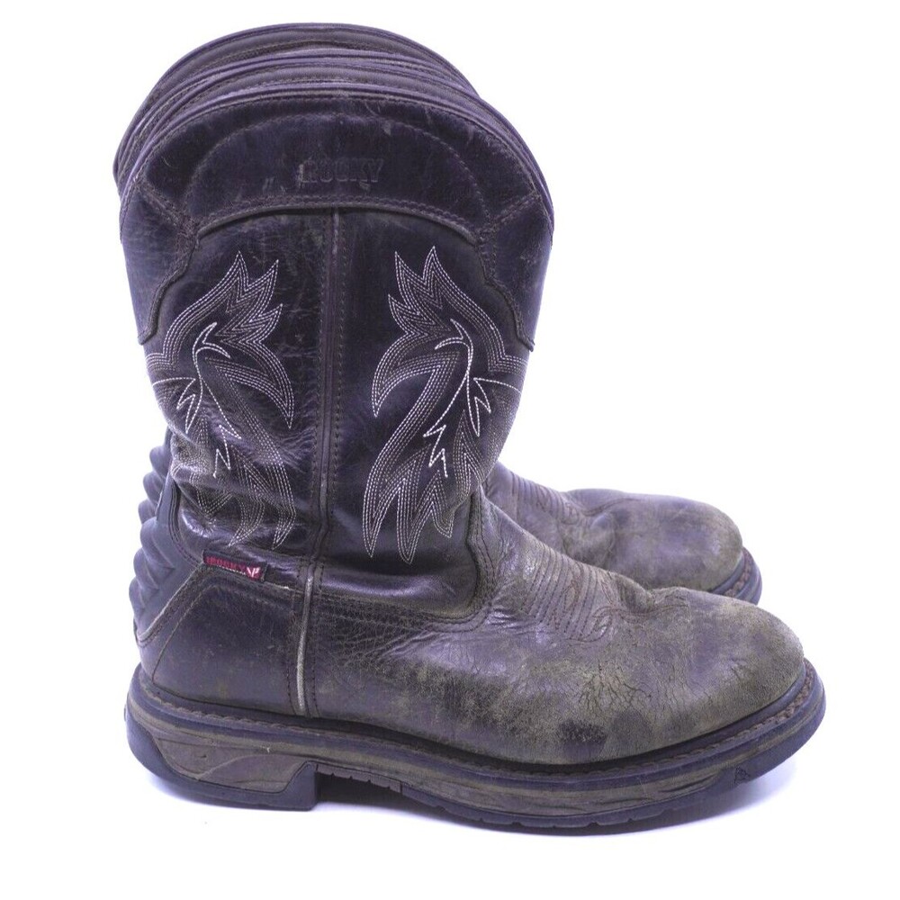 Rocky Iron Skull Boot Mens 9 M Waterproof Western  Soft Toe Brown Pull On